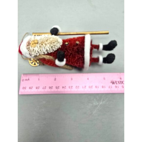Bottle Brush Santa Claus Ornament Toy Sack 5" tall Hanging Rustic Handmade - Picture 3 of 7